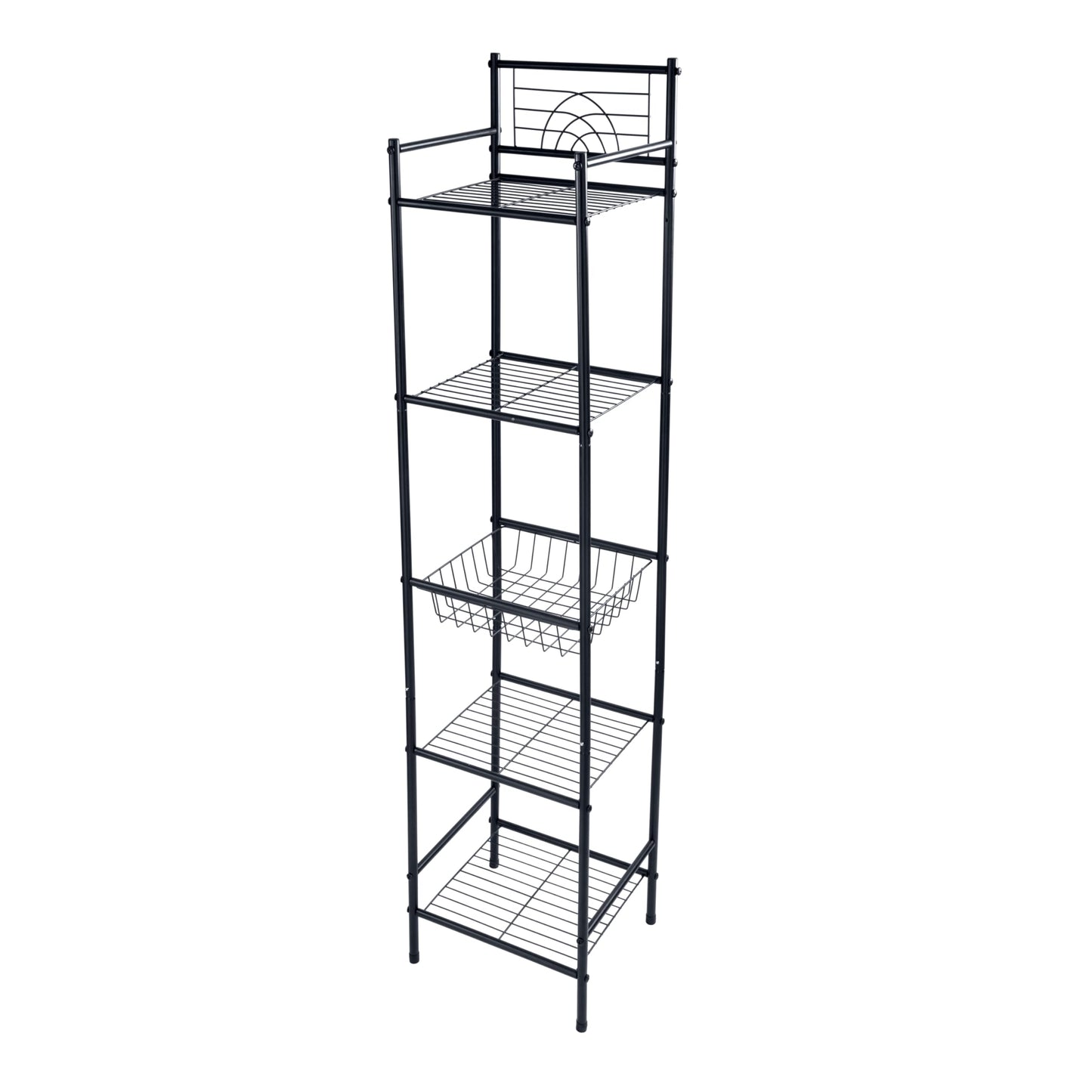 Bath Bliss 5 Tier Freestanding Bathroom Storage Shelf, Black Metal Organizer Rack | Rust Resistant