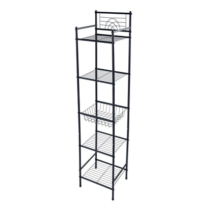 Bath Bliss 5 Tier Freestanding Bathroom Storage Shelf, Black Metal Organizer Rack | Rust Resistant