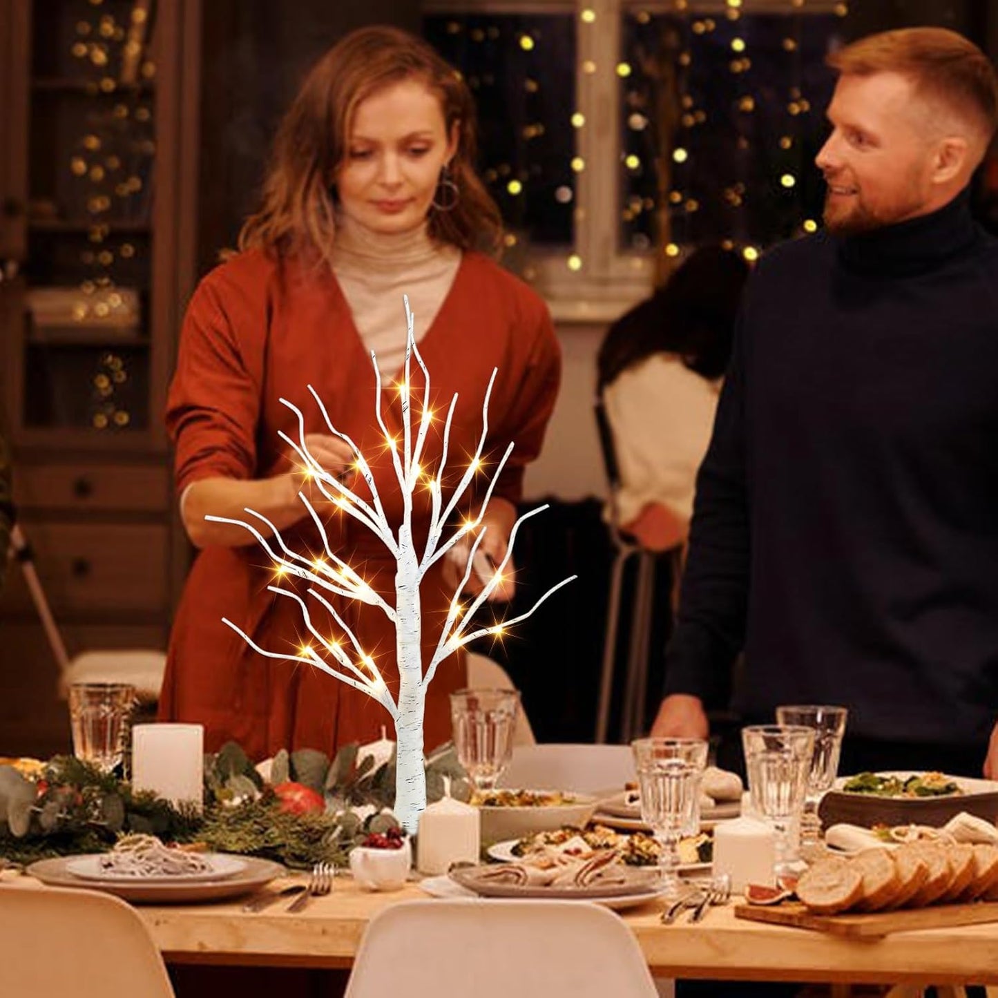 PEIDUO Artificial Tree for Easter Decorations, 2 FT Birch Tree with LED Lights, Warm White Fairy Lights Spirit Tree Lamp for Home Indoor Tabletop Christmas Decor Centerpiece, Battery Powered, Timer