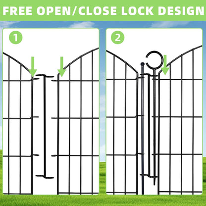 Decorative Garden Fence 32in (H) x24ft (L), 10 Pack No Dig Fence Animal Barrier for Dog with Lock, Arched Flower Bed Edging, Wire Border Panel Fencing for Yard Patio Outdoor Decor