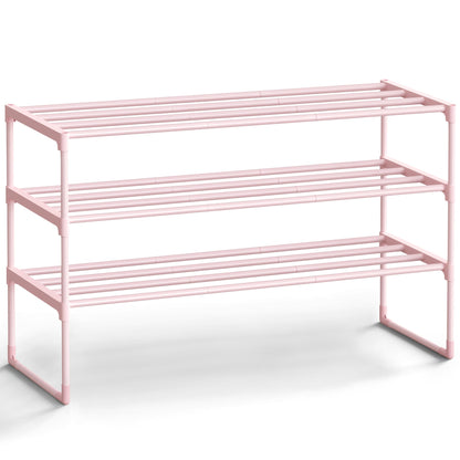 SONGMICS Shoe Rack, 3-Tier Shoe Organizer, Metal Storage Shelf, Upright or Upside Down, for 16-20