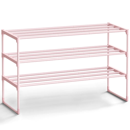 SONGMICS Shoe Rack, 3-Tier Shoe Organizer, Metal Storage Shelf, Upright or Upside Down, for 16-20