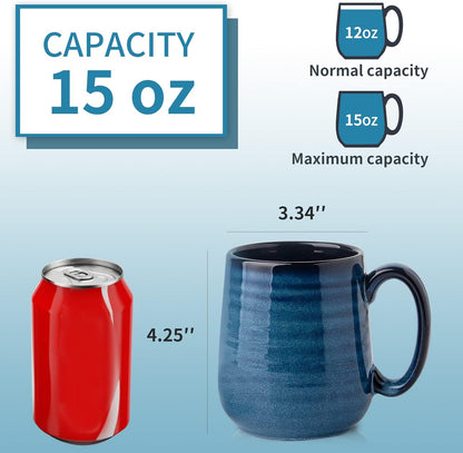 Hasense Coffee Mugs Set of 4, 12 Oz Stoneware Coffee Cups with Large Handle, Colorful Rustic Mug Set for Coffee, Tea, Coco, Latte, Dishwasher and Microwave Safe