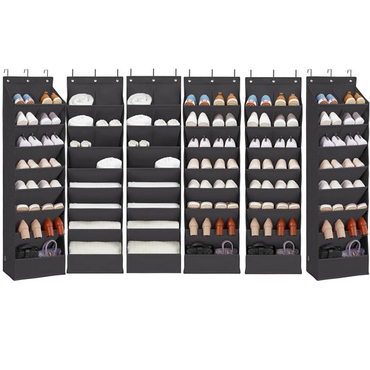 6 Pack Shoe Organizer with 6 Extra Large Pockets and 4 Large Pocket, Over the Door Sturdy Closet