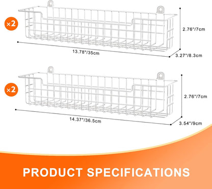 Spice Rack, 4-Pack Seasoning Organizer Wall Mount for Kitchen Storage Organization, Spice Holder Metal Shelf Saving Space for Cabinet, RV, Pantry, White