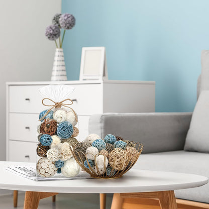 Riceshoot 2 Pack Decorative Balls Potpourri Bowl Filler Decor Natural Vase Bowl Filler Assorted Spherical Rattan Twigs Wicker Balls Cotton for Home Centerpiece(Blue)