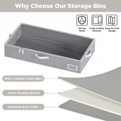Under Bed Storage Containers, 2-Pack Underbed Storage Box, Collapsible Clothes Storage Bins with Handles and Lid, Large Under Bed Organizers for Shoe, Blanket, Pillow, Sheet, Gray