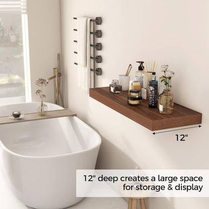 Floating Shelves 30 Inch Long, 12 Inch Deep Floating Shelf for Books, Rustic Wood 30 x 12 Storage Shelves for Wall Storage & Display, Thicked Wall Shelf for Kitchen, Living Room, Walnut Color, 1 Pack