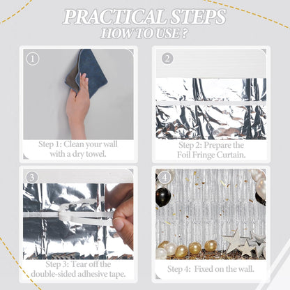 3 Pack Foil Fringe Backdrop - Silver Shiny Tinsel Curtains for Party Decoration/Photo Booth Props - 3.3x8.2 FT Metallic Foil Backdrop for Birthday, Wedding, Graduation, Christmas.