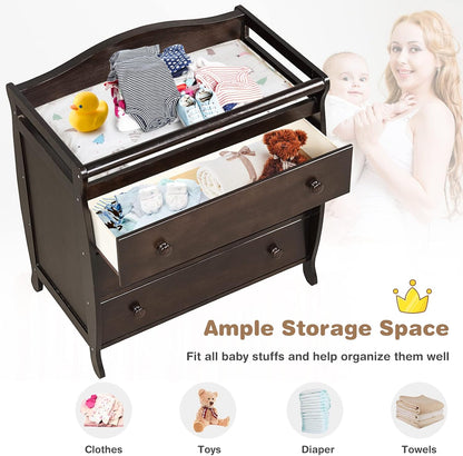 Costzon 3-Drawer Changing Table, Infant Diaper Changing Station with Drawers, Safety Rails & Strap, Baby Changing Table Dresser for Nursery, Easy Assembly (Brown)