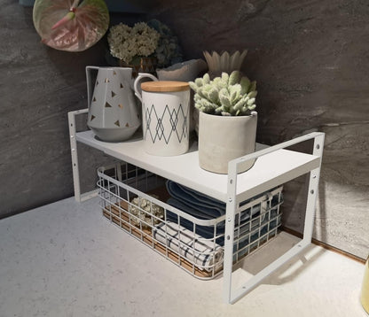 Expandable,Stackable Spice Rack,Seasoning Organizer and Storage,Spices Jar Racks for Cabinet,Countertop, Metal Pantry, Cupboard,Laundry Storages,Heavy Duty(1 Pack/Medium/White)