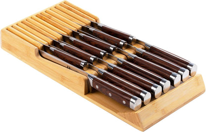 Bamboo Kitchen Drawer Knife Block, In drawer Knife Holder, Knife Drawer Organizer fit for 13 knives