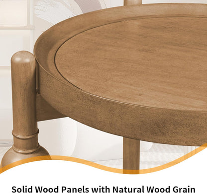 23" Round End Table, Mid Century Modern Side Table with Solid Wood Frame and Top, Small Night Stand for Living Room Office Apartment, Wood