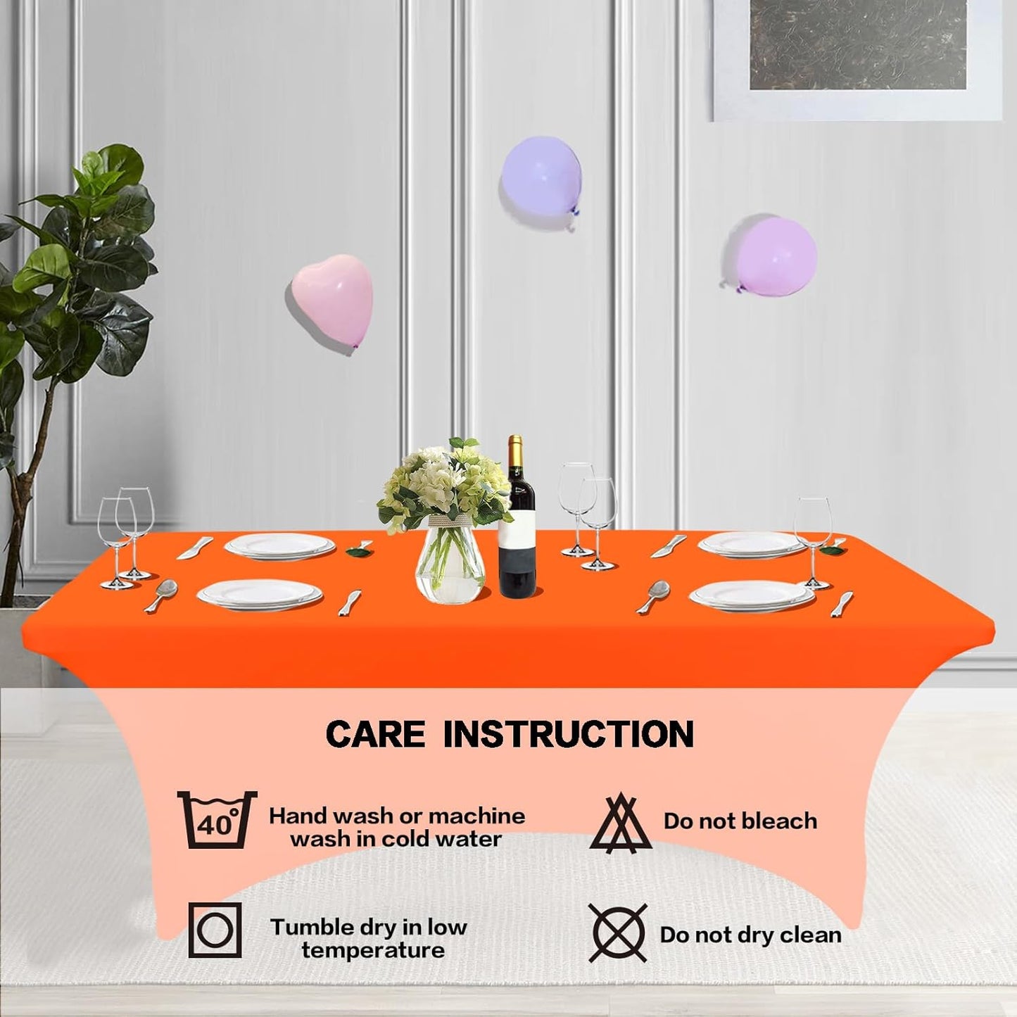 IVAPUPU 4FT Table Cloth for Rectangular Fitted Events Stretch Orange Table Covers Washable Cover Spandex Tablecloth Protector for Party, Wedding, Cocktail, Banquet, Festival