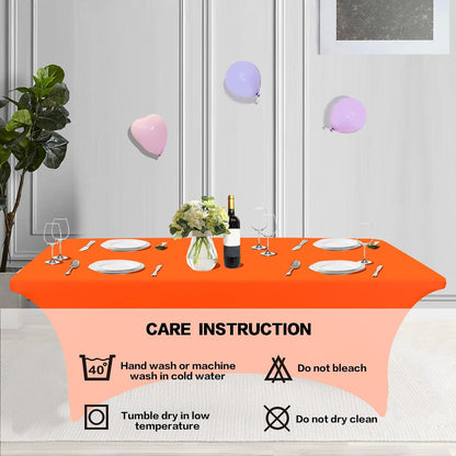 IVAPUPU 2 Pack 8FT Table Cloth for Rectangular Fitted Events Stretch Orange Table Covers Washable Cover Spandex Tablecloth Protector for Party, Wedding, Cocktail, Banquet, Festival