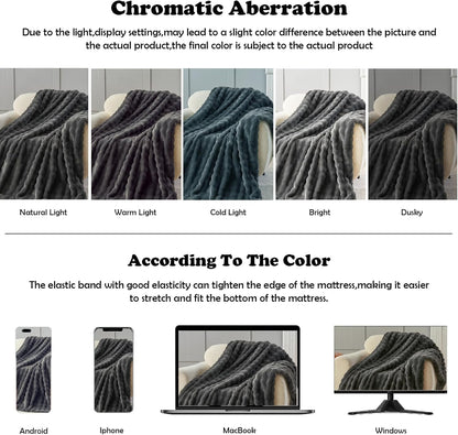 NEWCOSPLAY Faux Fur Twin Blanket Grey Bubble Blanket Thick Warm Soft for Couch Sofa Bed 550GSM (Grey, Twin(60"x80"))