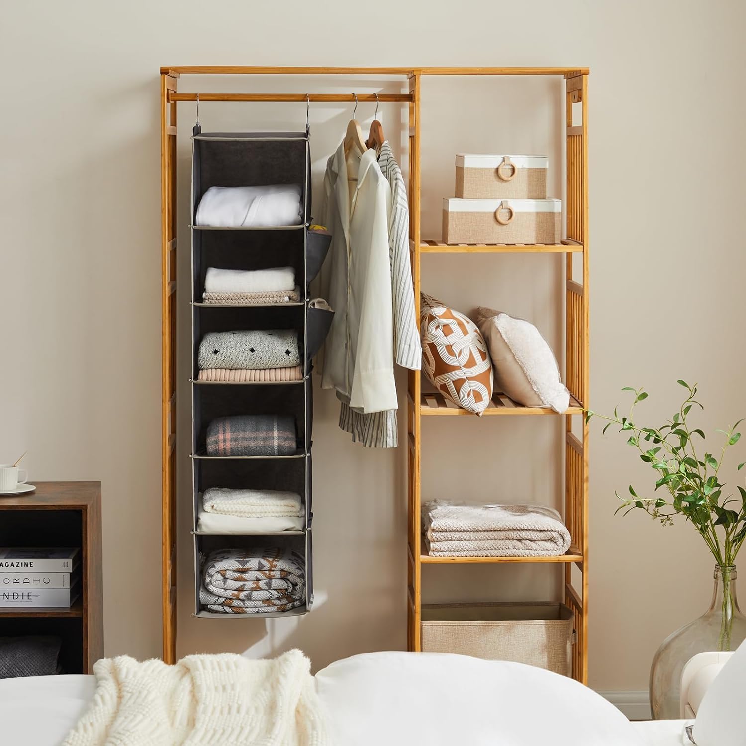 YOUDENOVA Hanging Closet Organizer and Storage, 6-Shelf, Grey
