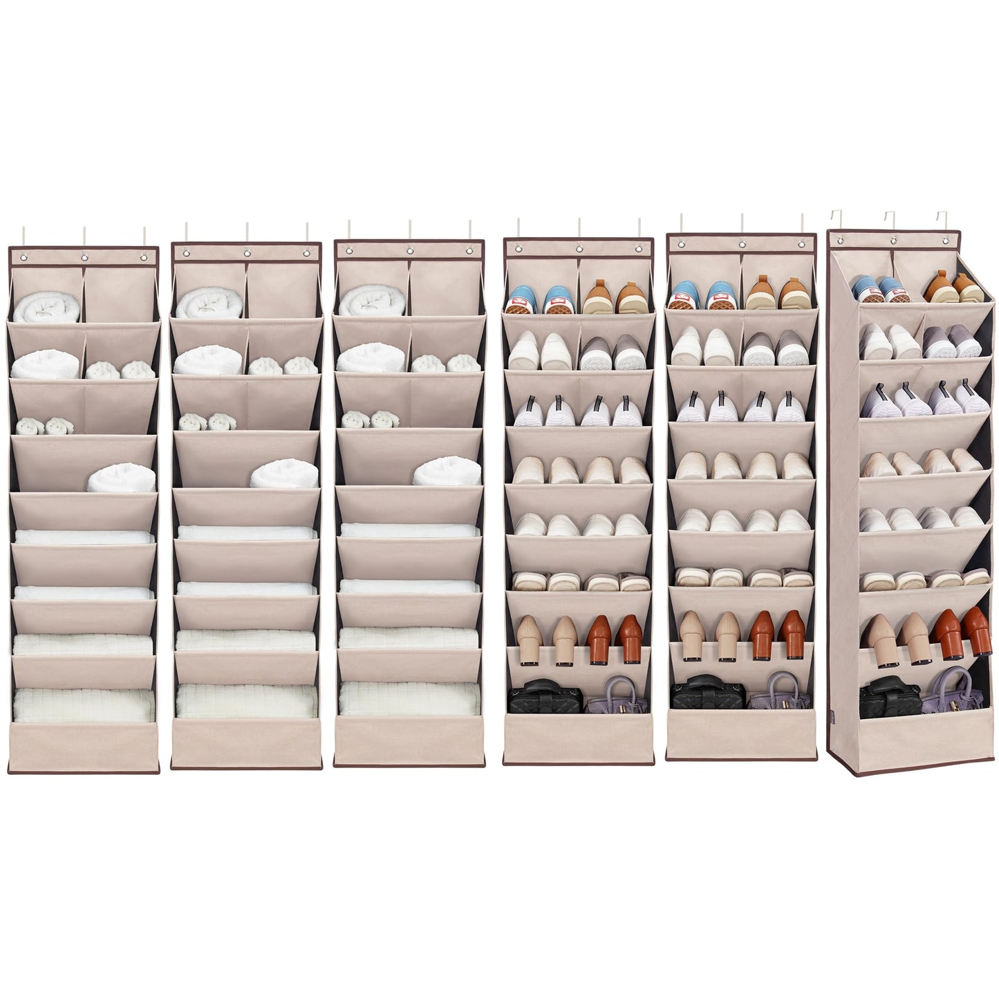 6 Pack Shoe Organizer with 6 Extra Large Pockets and 4 Large Pocket, Over the Door Sturdy Closet