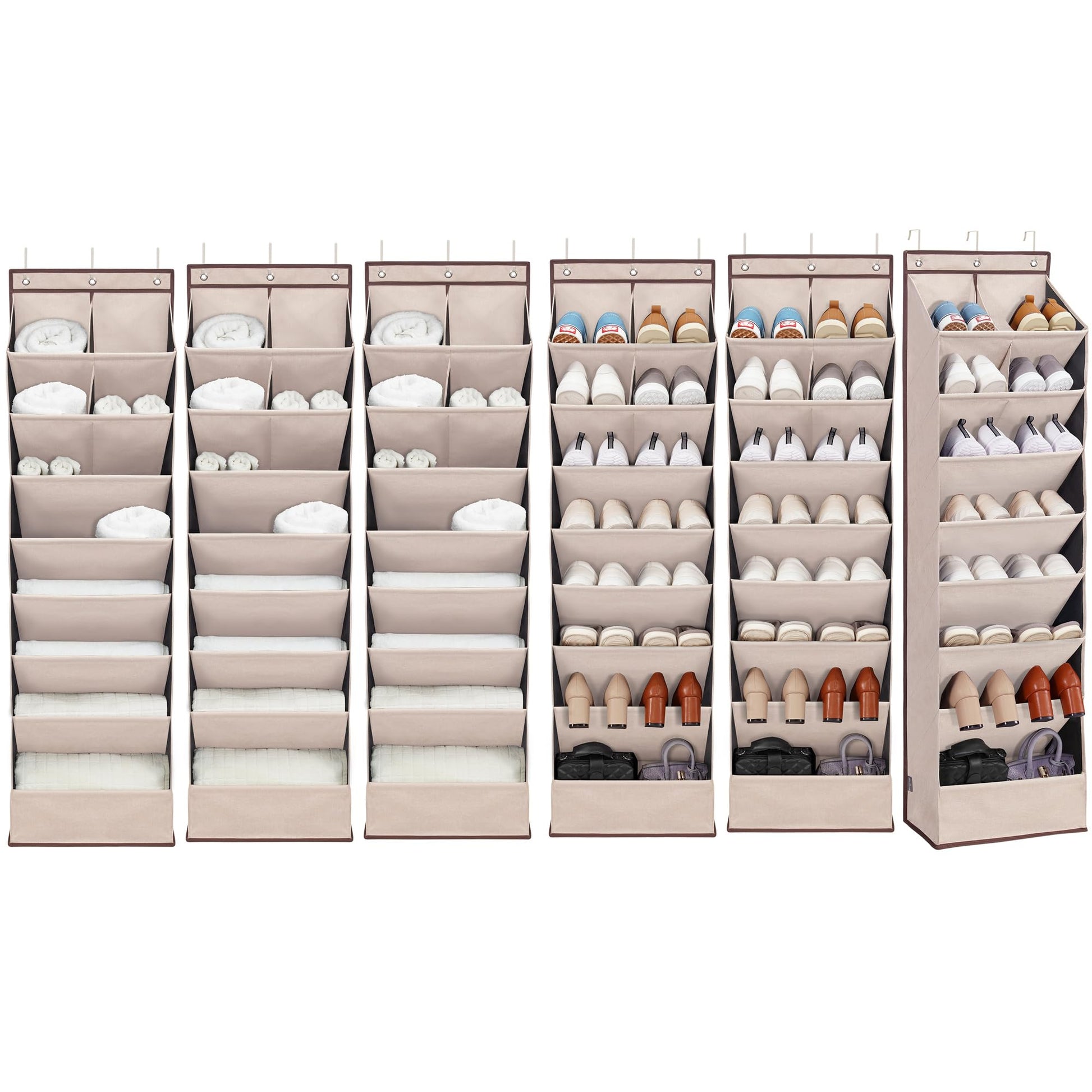 6 Pack Shoe Organizer with 6 Extra Large Pockets and 4 Large Pocket, Over the Door Sturdy Closet