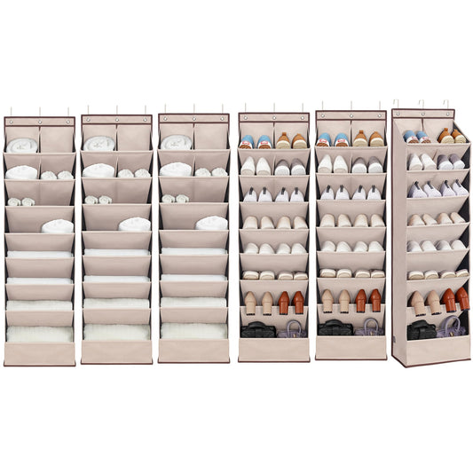 6 Pack Shoe Organizer with 6 Extra Large Pockets and 4 Large Pocket, Over the Door Sturdy Closet