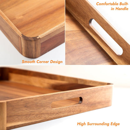 Wooden Serving Tray with Handles,Rustic Ottoman Tray for Kitchen Counter/Coffee Table/Living Room Decor,Versatile Tray for Party Picnic Barbecue
