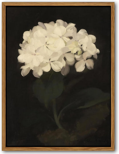 Framed Wall Art for Living Room – Vintage White Hydrangea Oil Painting Canvas Prints, Aesthetic Bedroom Wall Art, Kitchen Decor for Shelves, Bathroom Office Artwork Wall Decor – 8x10in