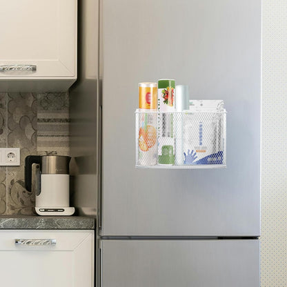 Magnetic Basket Organizer Holder for Fridge Magnetic Storage Bin Box Containers, White Magnetic Locker Organizer Holder for Kitchen Storage, Magazine, Whiteboard,10" × 3.34" ×5.9"