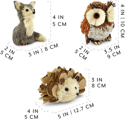 AuldHome Design Woodland Friends Figurines (Set of 3, Fox/Owl/Hedgehog); Forest Animals Decor for Fall, Christmas, Winter and Themed Decor or Parties