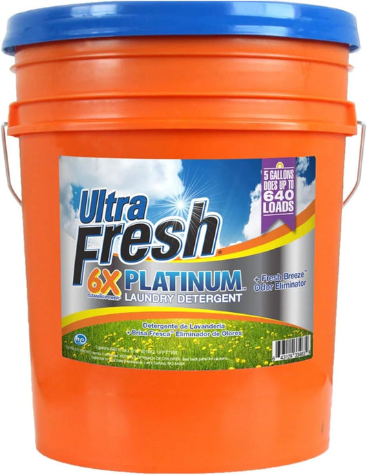 Ultra Fresh 5 Gallon Liquid Laundry Detergent Washing Soap for All Machine Types, 6X Platinum, Up