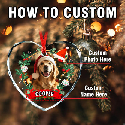 Personalized Photo Ornaments, Custom Heart Glass Christmas Tree Ornament, Custom Crystal Decoration Gifts with Text and Photos