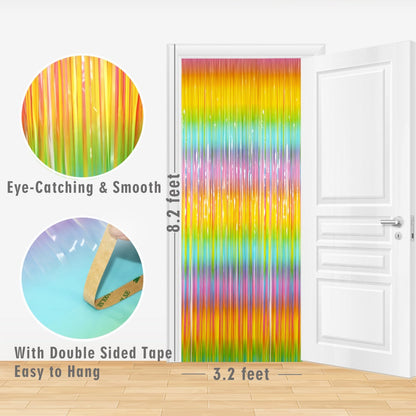 GOER 3.2 ft x 8.2 ft Metallic Tinsel Foil Fringe Curtains Party Photo Backdrop Party Streamers for Birthday,Graduation,New Year Eve Decorations Wedding Decor(4 Packs,Candy Macaroon Multicolor)