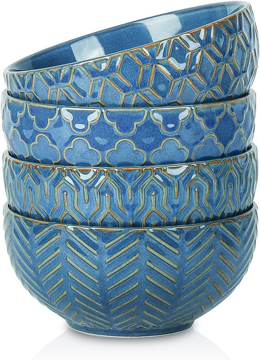Sureasy Ceramic Ice Cream Bowls Set of 4-12 oz Blue Small Dessert Bowls for Kitchen, Perfect for Rice, Fruit, and Sauce, Microwave & Dishwasher Safe