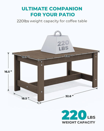 SERWALL HDPE Patio Coffee Table, Rectangle Outdoor Coffee Table, All Weather Patio Table for Deck, Pool, Balcony, Indoor or Outdoor Use, Coffee