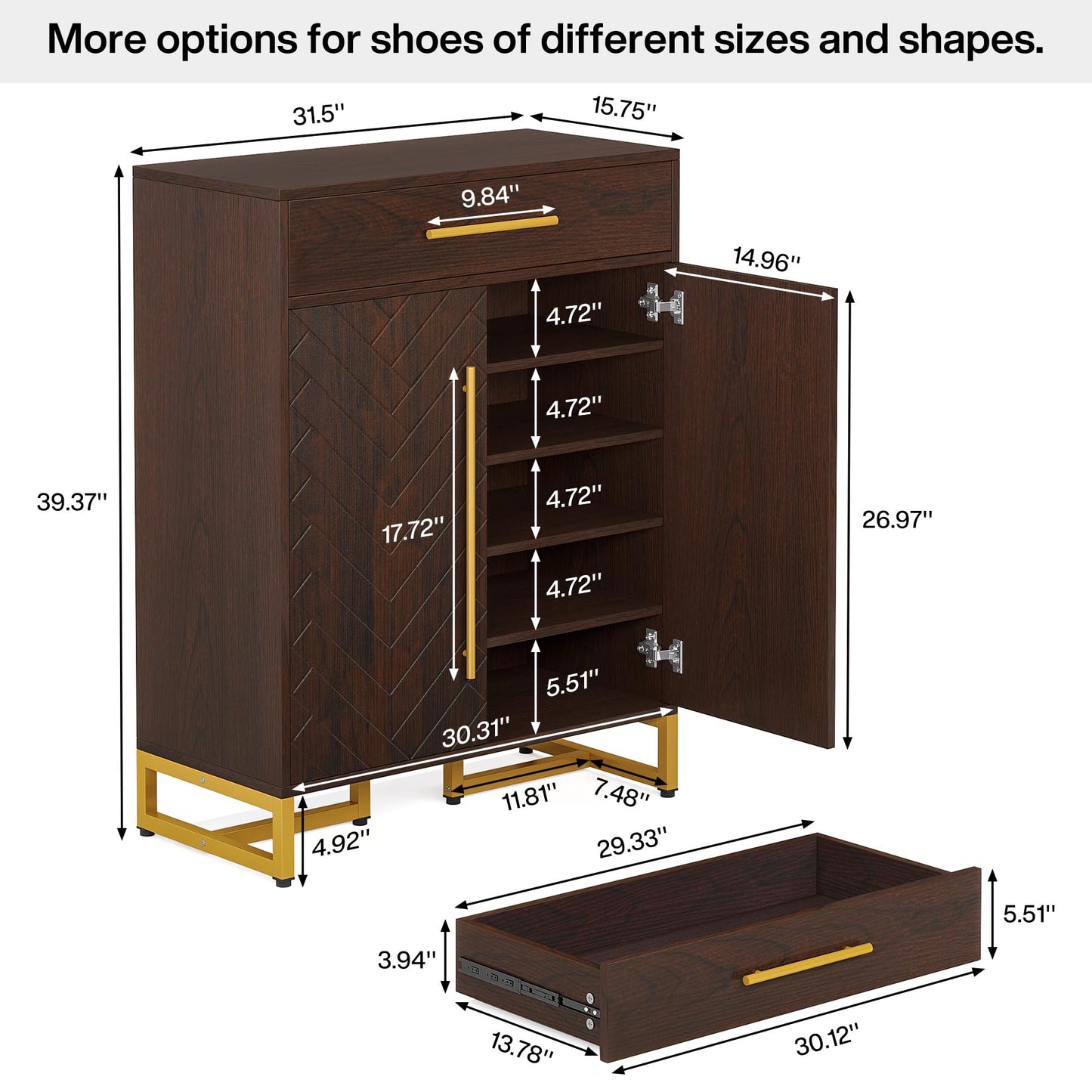 Tribesigns Shoe Cabinet with Doors, 20 Pairs Shoe Storage Cabinet with Drawer for Entryway, Modern