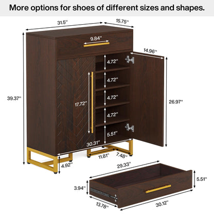 Tribesigns Shoe Cabinet with Doors, 20 Pairs Shoe Storage Cabinet with Drawer for Entryway, Modern