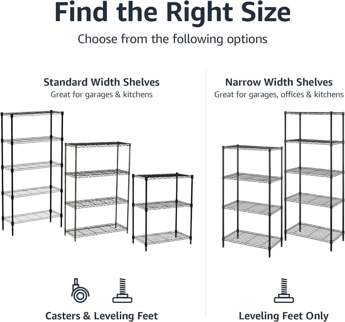 Amazon Basics 5-Shelf Multipurpose Adjustable Sturdy Steel Storage Shelving Unit, Easy Assembly, 13.4" D x 23.2"W x 60"H, Black