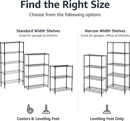 Amazon Basics 5-Shelf Multipurpose Adjustable Sturdy Steel Storage Shelving Unit, Easy Assembly, 13.4" D x 23.2"W x 60"H, Black