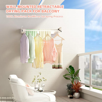 Wall Mounted Drying Rack for Laundry 19.8'', Folding Drying Rack Clothing Wall Mount with 3 Rods, Space Saving for Indoor Outdoor Bathroom Balcony (White, 19.8'')