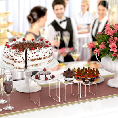 HIIMIEI Clear Acrylic Display Risers 2 Sets, 3-Tier Risers Stands Showcase for Amiibo Funko Pop Figures, Dessert, Jewelry-3"x4"x5"