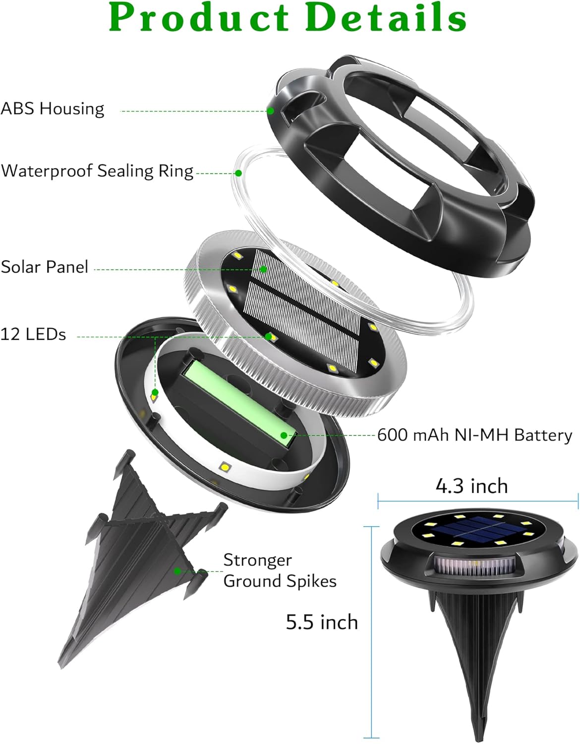 Biling Solar Ground Lights Uplight Sidelight, 12 Packs Bright Solar Outdoor Lights Waterproof for Yard Pathway Driveway Garden Poolside (Warm White)