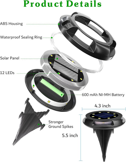 Biling Solar Outdoor Lights - 12 Pack, Bright Uplight Sidelight, Waterproof Deck Lights for Yard, Walkway, Garden, Poolside (White)