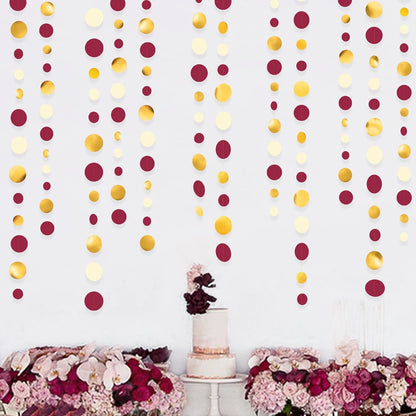 46 Ft Maroon Gold Party Decorations Burgundy Gold Beige Polka Dot Garland Hanging Paper Circle Dots Streamer for Maroon Garnet Graduation Birthday Anniversary Wedding Bridal Shower Party Supplies