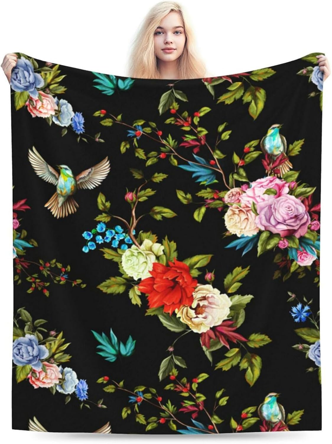 HGOD DESIGNS Wild Flowers Blanket for Women, Lightweight Soft Fleece Flannel Throw Blanket Peony Roses Sofa Couch Living Room 40x50 Inch