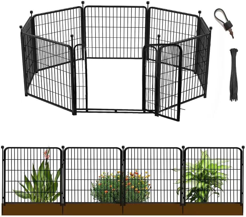 32 in(H) Decorative Garden Fence with Gate, 8 Panels Total 17.7 Ft(L) Heavy Duty Iron Animal Barrier Fence for Yard,Suitable for Indoor Pet Or Outdoor Dog Fencing, Garden Border Fence