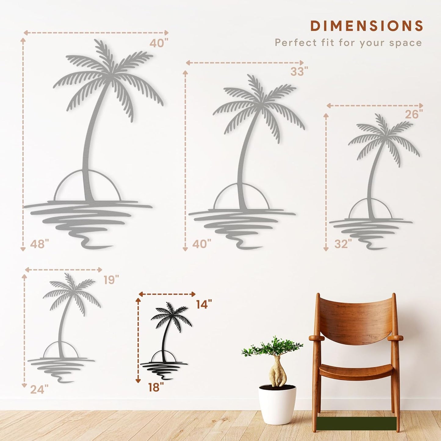Metal Palm Tree with Sunset Wall Art, Large Outdoor Wall Decor, Tropical Beach Decor for Living Room, Bedroom, Garden Home Wall Sign, Perfect Metal Wall Art for Beach House(Black, 18 x 14 inches)