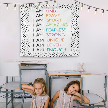 QGFM Positive Affirmations Wall Decor, I am Kind Brave Smart Inspirational Tapestry Wall Hanging for Classroom Nursery Kids Room Playroom Decor, Positive Affirmations for Kids, 50x60 Inches