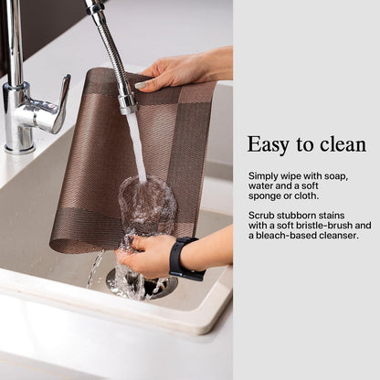 Placemats Set of 8 - Easy Clean Woven Vinyl Placemats for Dining Table, Indoor/Outdoor Place Mats, Washable PVC Table Mats（Brown Cube）