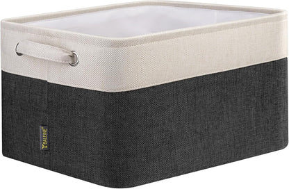 BALEINE 1 Pack Fabric Storage Bins for Shelves, Linen Storage Baskets for Organizing, Decorative Closet Bins for Clothes, Home (Black, 12"x8"x8")