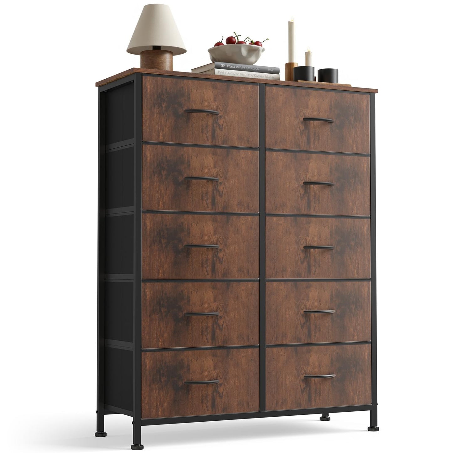Sweetcrispy 10 Drawer Tall Dresser for Bedroom & Living Room, Brown