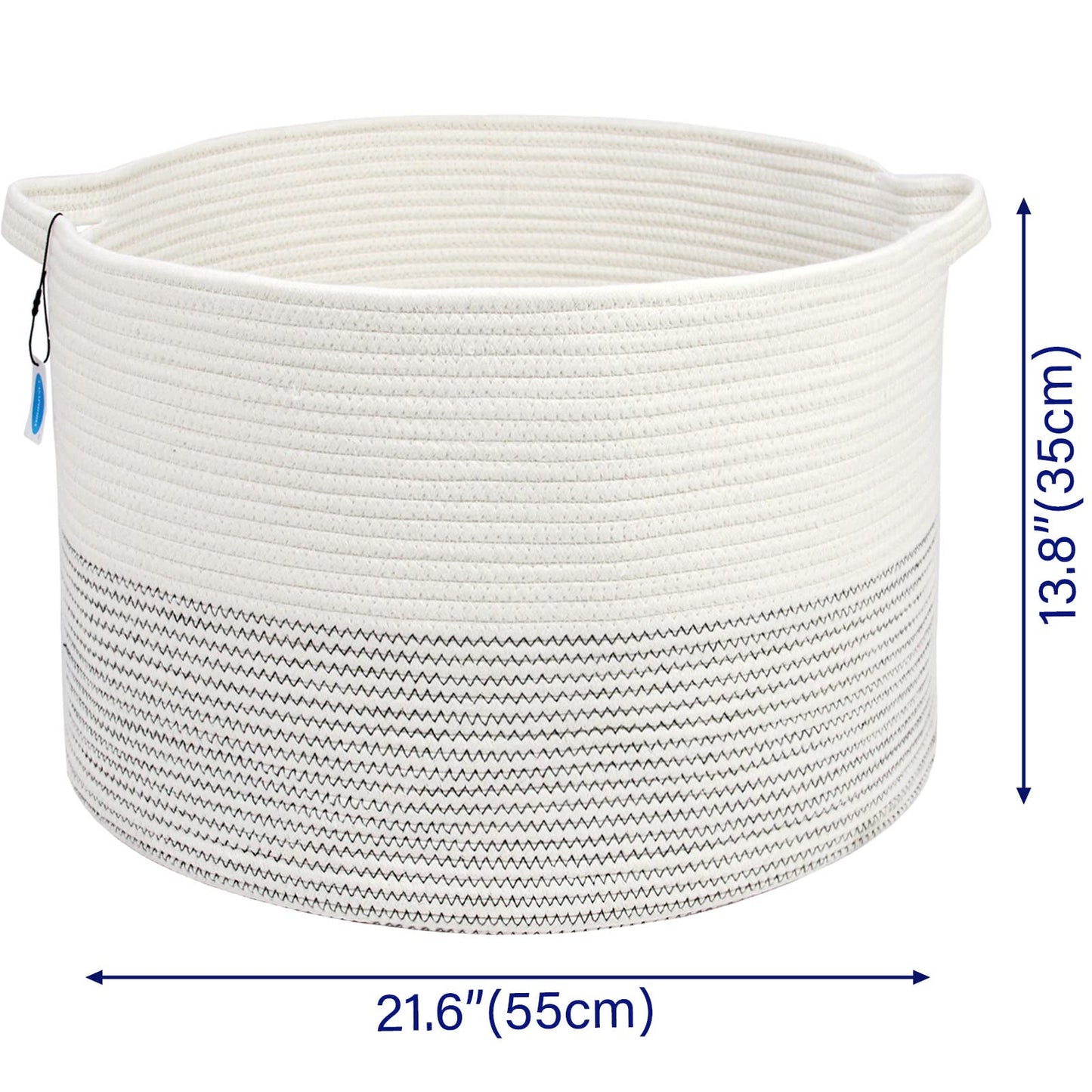 Casaphoria XXXLarge Cotton Rope Basket 21.7" x 21.7" x 13.8" Woven Laundry Basket for Blankets